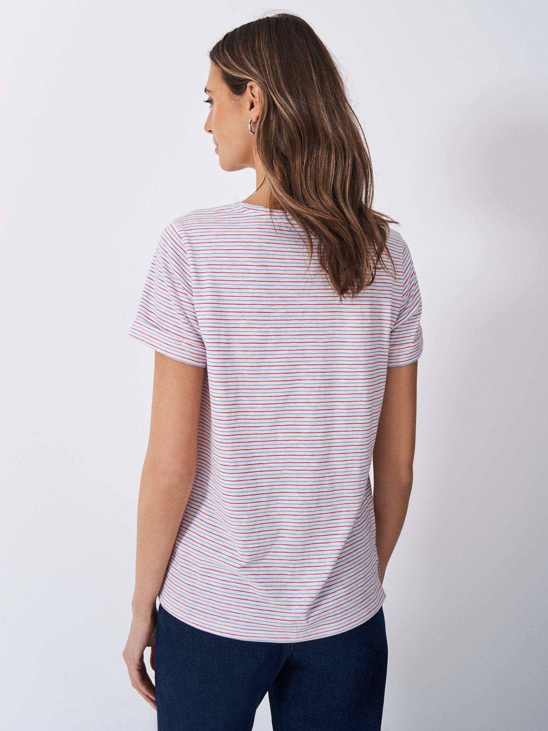 Product image 3 of 5, which shows Crew Clothing Perfect Crew Stripe Slub T-Shirt, Red/Multi, 6