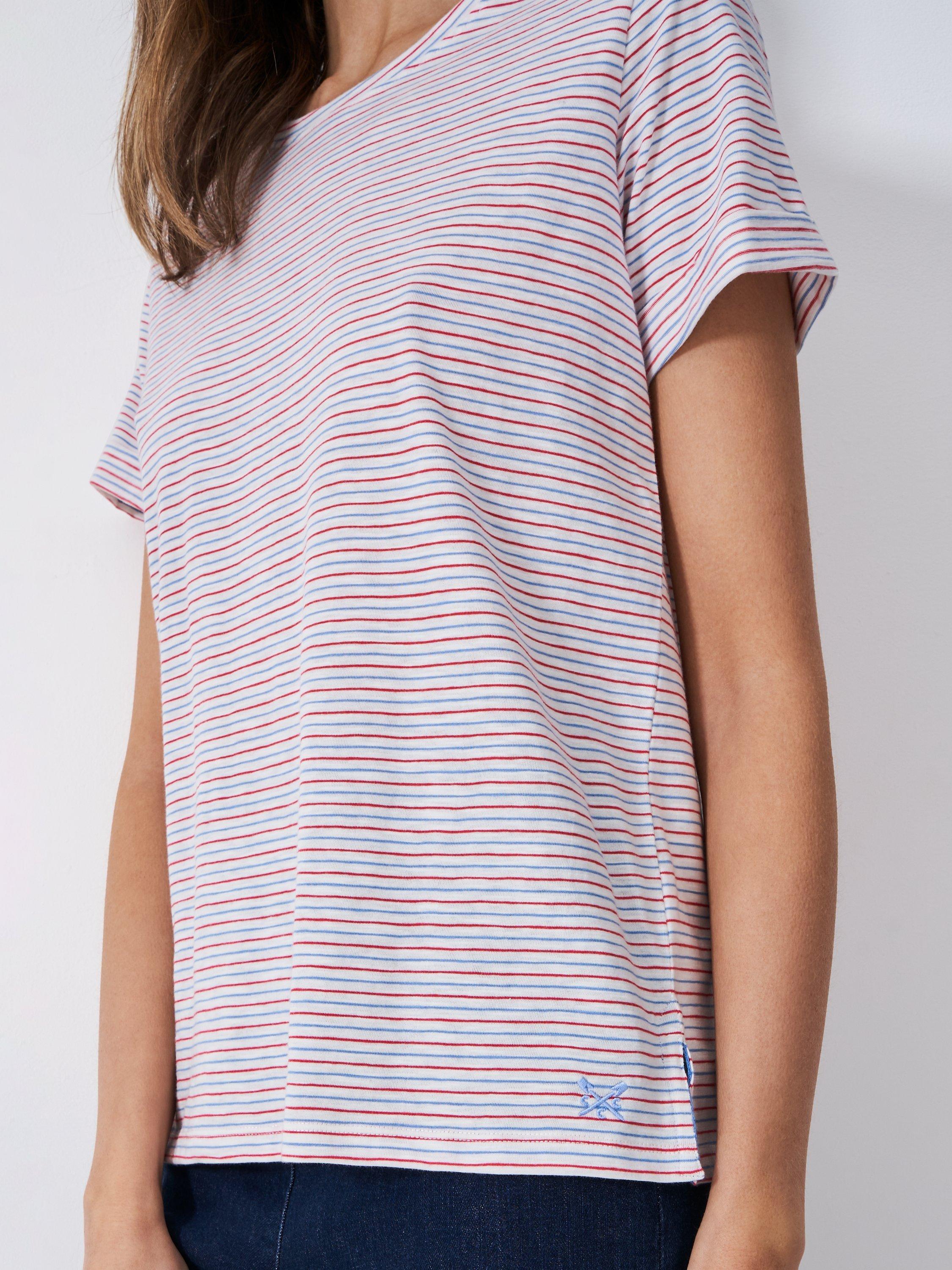 Product image 4 of 5, which shows Crew Clothing Perfect Crew Stripe Slub T-Shirt, Red/Multi, 6