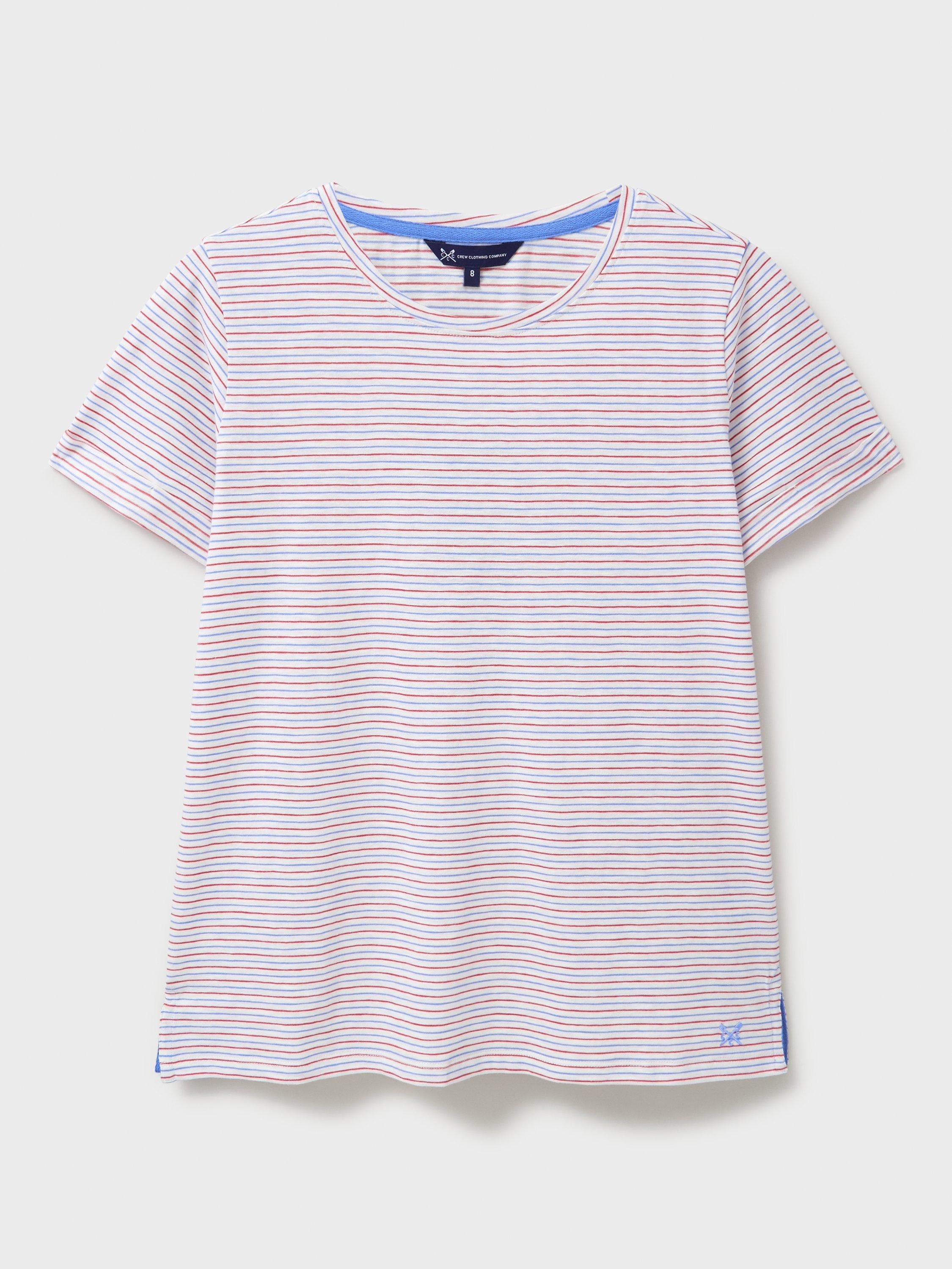 Product image 5 of 5, which shows Crew Clothing Perfect Crew Stripe Slub T-Shirt, Red/Multi, 6