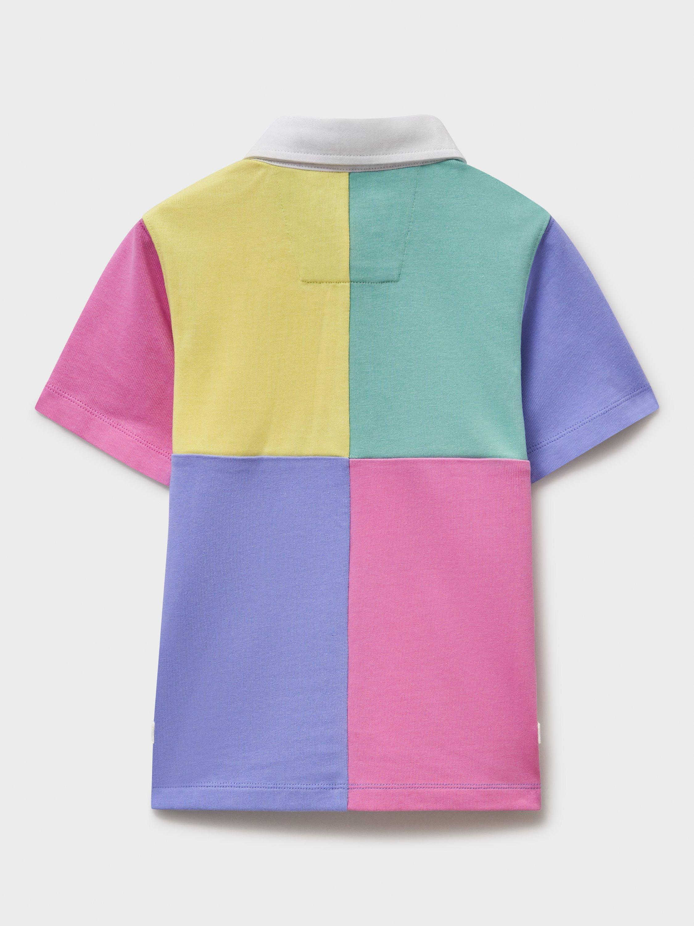 Product image 5 of 5, which shows Crew Clothing Kids' Cotton Short Sleeved Harlequin Rugby Shirt, Multi/Pink, 8-9 years