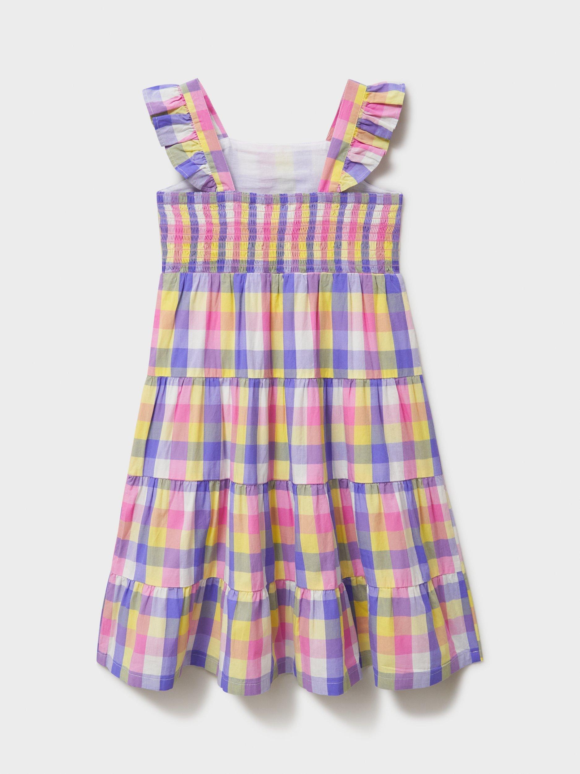 Product image 3 of 4, which shows Crew Clothing Kids' Cotton Frill Shoulder Tiered Checked Dress, Multi, 8-9 years