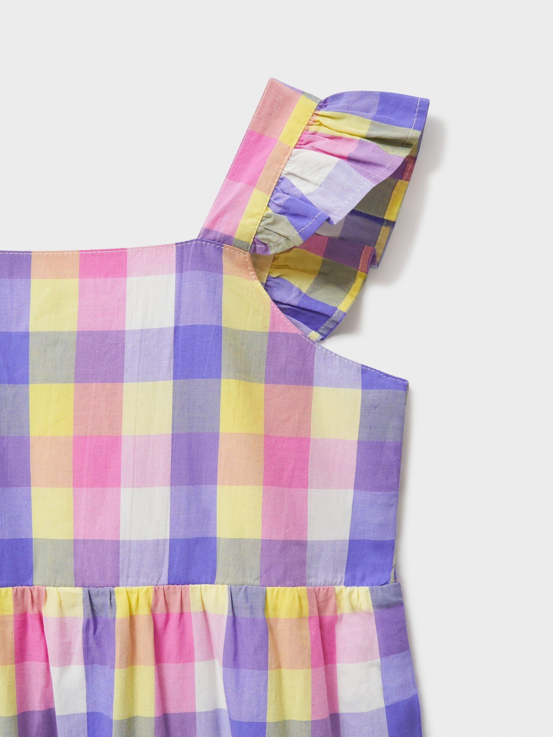Product image 4 of 4, which shows Crew Clothing Kids' Cotton Frill Shoulder Tiered Checked Dress, Multi, 8-9 years