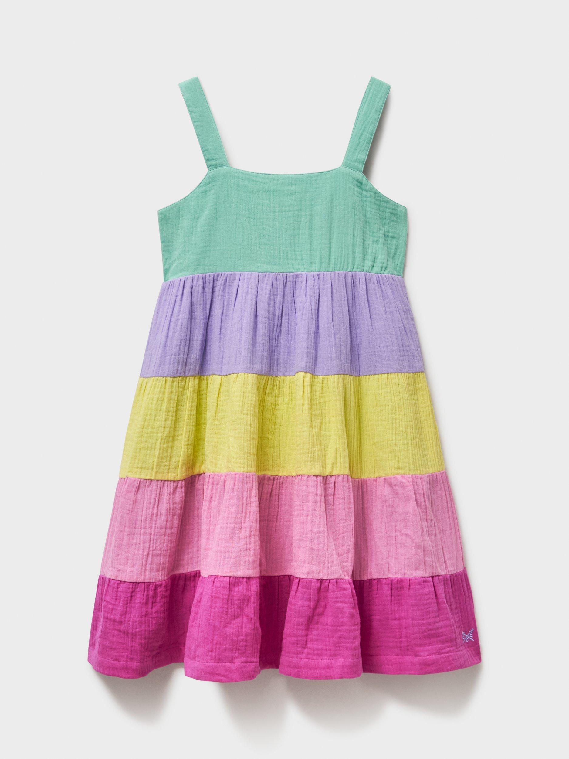Product image 1 of 3, which shows Crew Clothing Kids' Cotton Scallop-Tier Dress, Multi, 8-9 years
