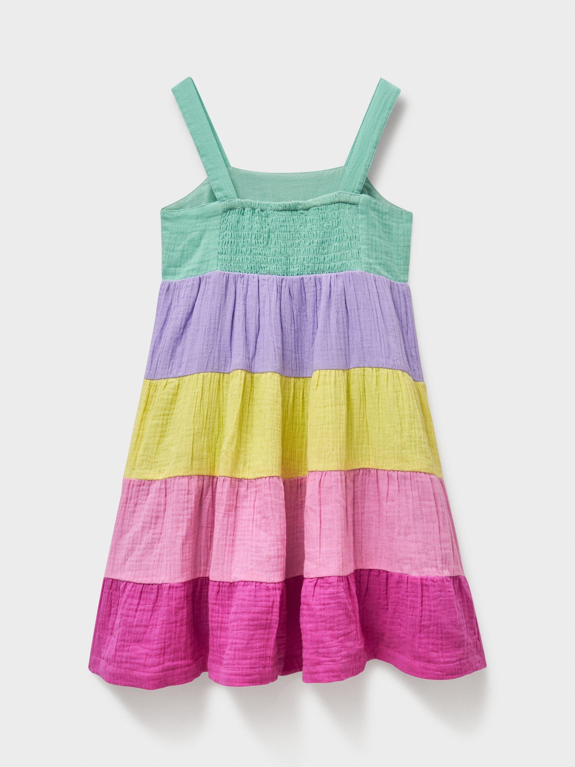Product image 2 of 3, which shows Crew Clothing Kids' Cotton Scallop-Tier Dress, Multi, 8-9 years