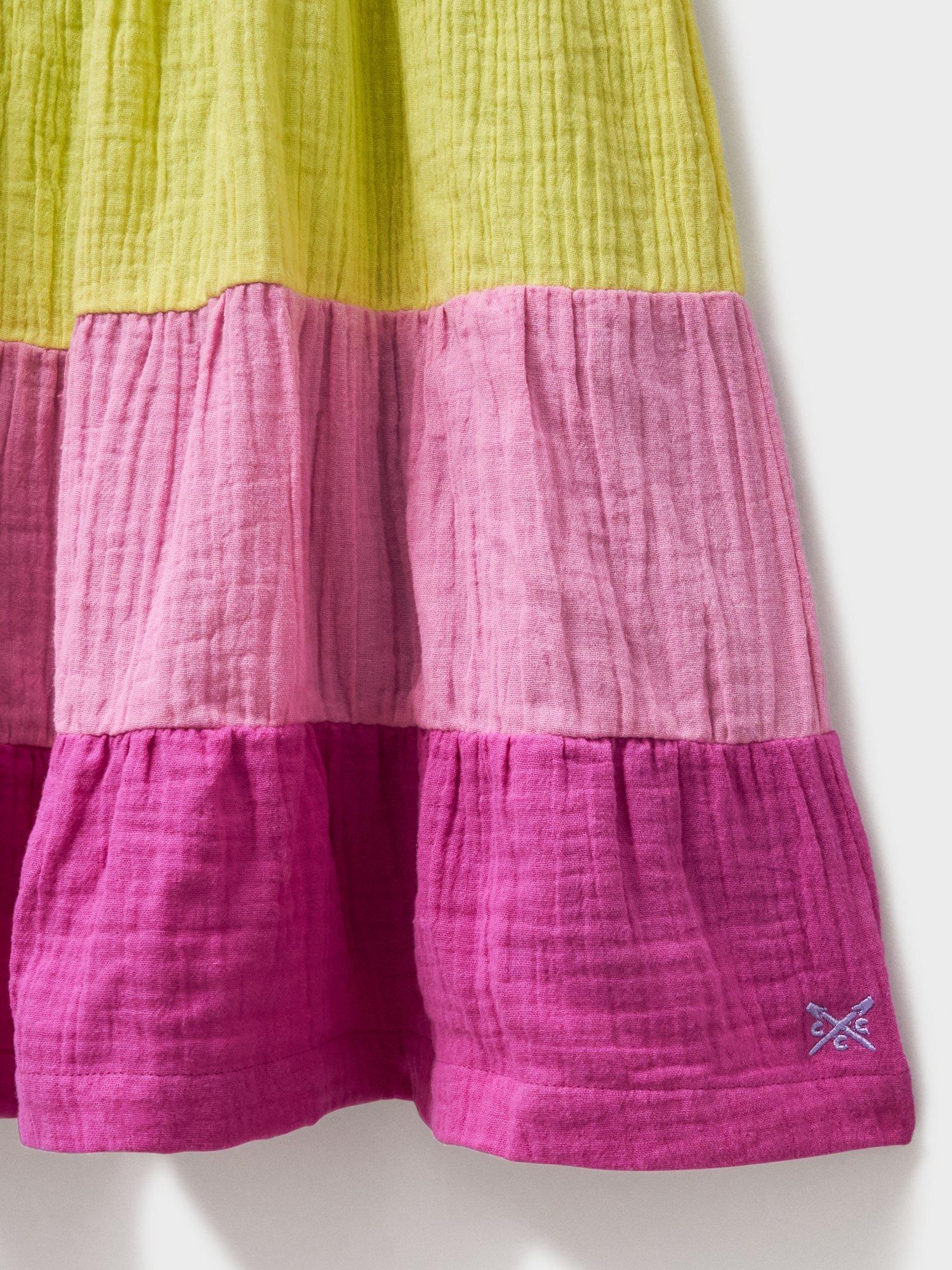 Product image 3 of 3, which shows Crew Clothing Kids' Cotton Scallop-Tier Dress, Multi, 8-9 years
