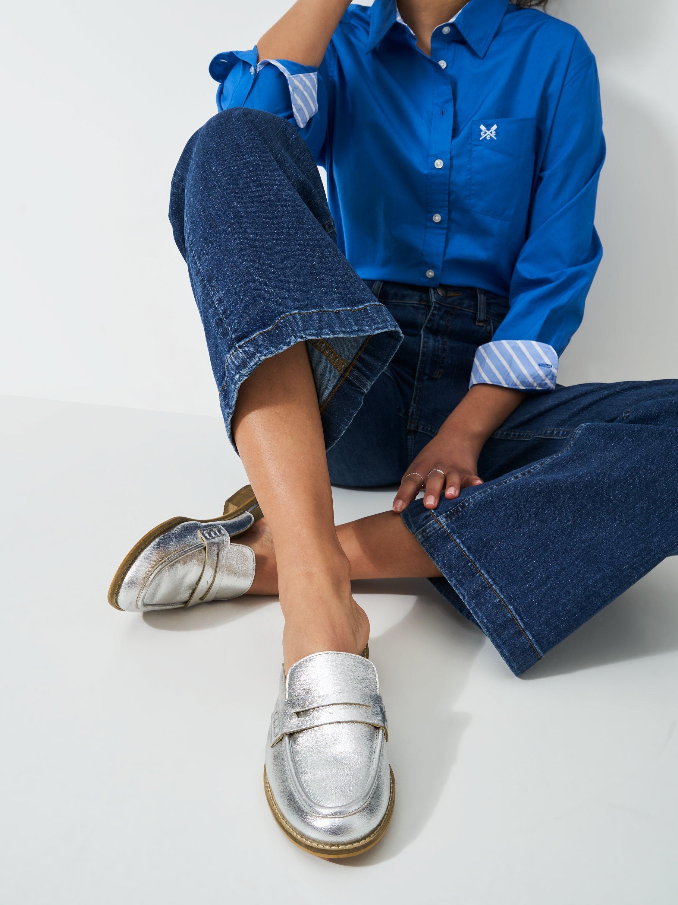 Product image 3 of 4, which shows Crew Clothing Metallic Backless Leather Loafers, Silver, 8