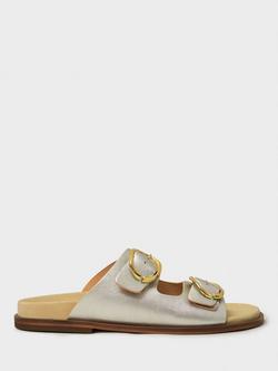 Crew Clothing Metallic Buckle Leather Strap Sandals, Silver, Silver