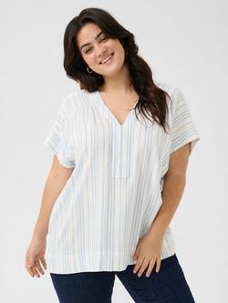 KAFFE Curve Mille Stripe Linen Blend Wing Top, Blue/Multi, Blue/Multi