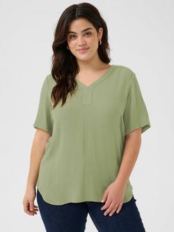 KAFFE Curve Ami Short Sleeve Top, Oil Green, Oil Green