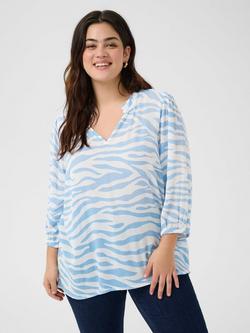 KAFFE Curve Edina Ami Zebra Print Top, Chambray/Chalk, Chambray/Chalk