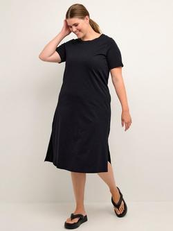 KAFFE Curve Caline T-Shirt Midi Dress, Black, Black