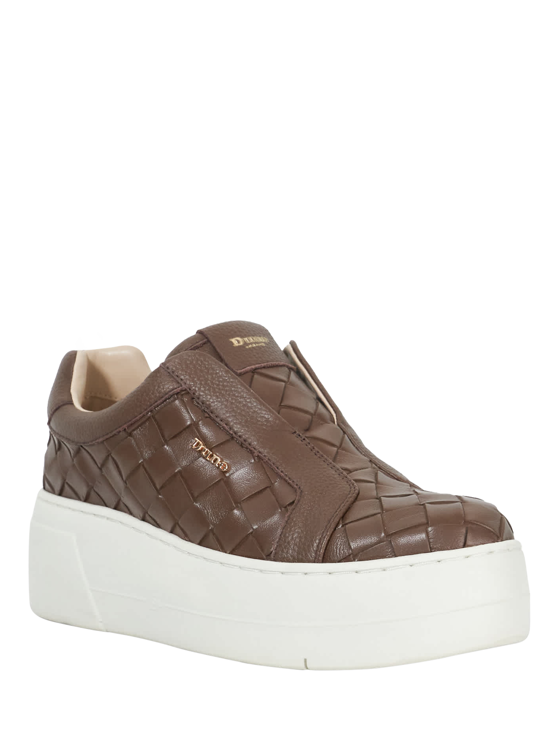Product image 3 of 5, which shows Dune London Esthie Chunky Flatform Laceless Trainers, Brown, EU36