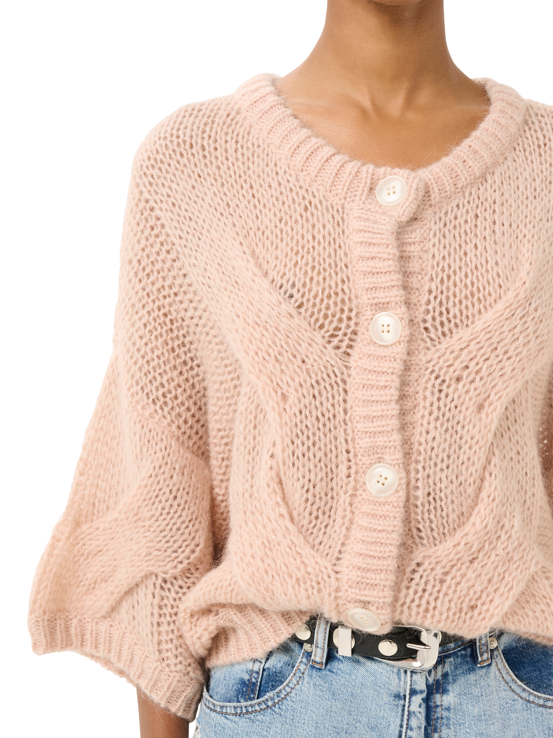 Product image 3 of 5, which shows Gestuz Zenia Mohair Wool Blend Billowy Sleeve Cardigan, Rose Dust, XS