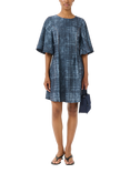 Gestuz Demia Flared Mini Dress, Dark Denim Structure