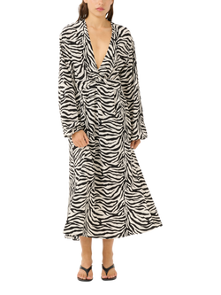 Gestuz Veva Zebra Twist Midi Dress, Black/Birch Tiger, Black/Birch Tiger