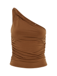 Gestuz Maily Asymmetric Twist Ruched Top, Sorrel Horse