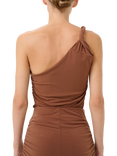 Gestuz Maily Asymmetric Twist Ruched Top, Sorrel Horse