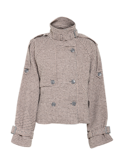 Gestuz Avic Dogtooth Wool Blend Short Trench Jacket, Rose Dust/Grey Hound, Rose Dust/Grey Hound