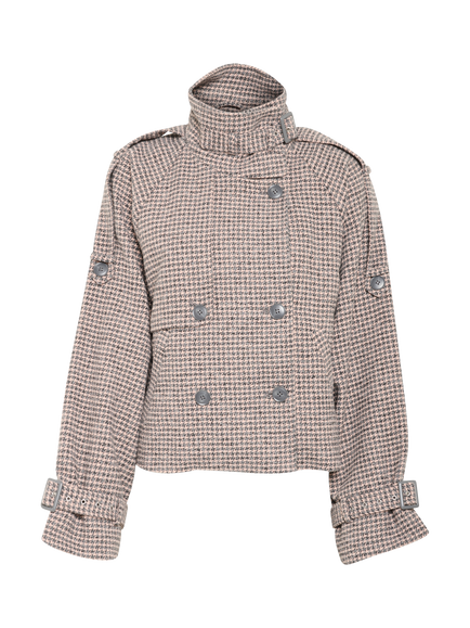 Gestuz Avic Dogtooth Wool Blend Short Trench Jacket, Rose Dust/Grey Hound, Rose Dust/Grey Hound