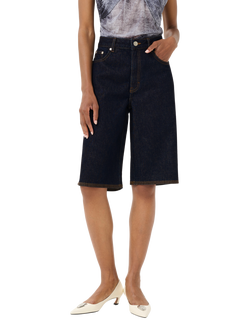 Gestuz Summer High Waisted Long Denim Shorts, Unwashed Denim, Unwashed Denim