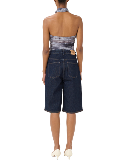 Gestuz Summer High Waisted Long Denim Shorts, Unwashed Denim - view 2, Unwashed Denim