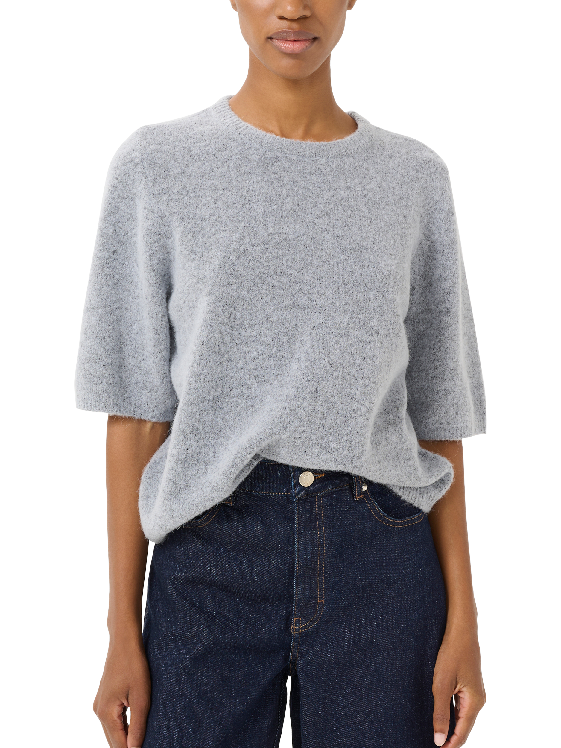 Product image 1 of 6, which shows Gestuz Alpha Alpaca Wool Blend Short Sleeve Jumper, Pearl Blue Melange, XS