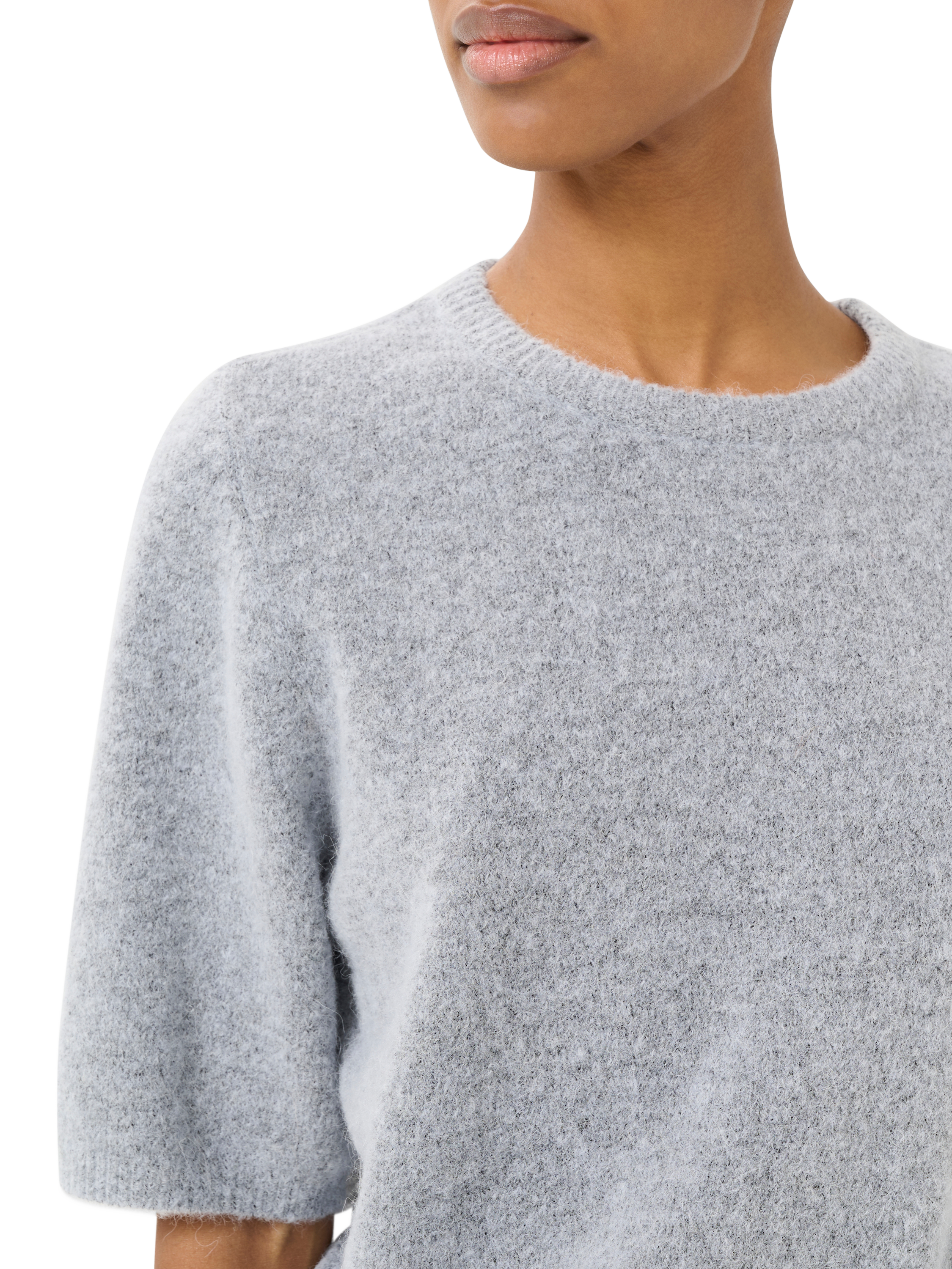 Product image 4 of 6, which shows Gestuz Alpha Alpaca Wool Blend Short Sleeve Jumper, Pearl Blue Melange, XS