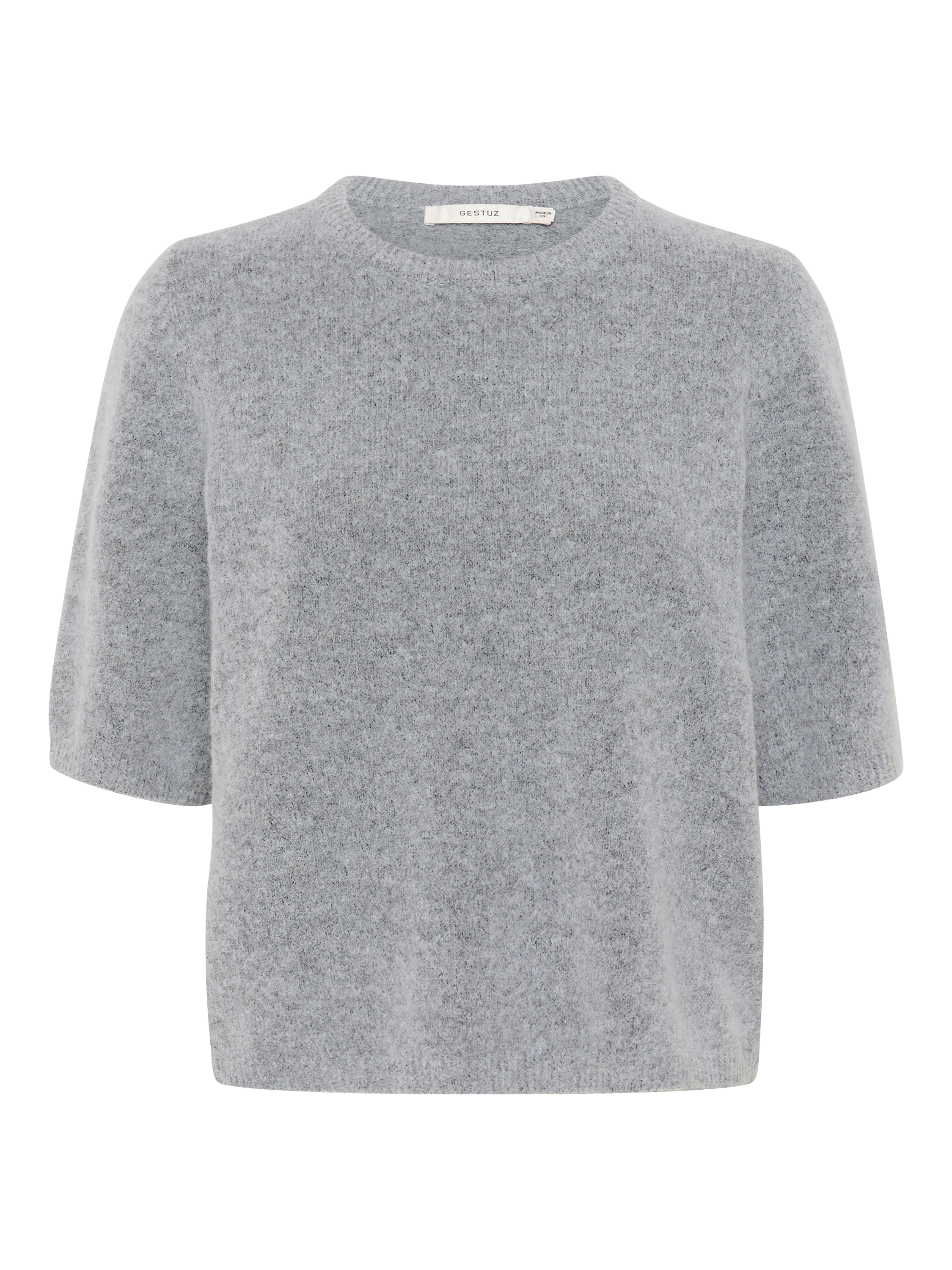 Product image 5 of 6, which shows Gestuz Alpha Alpaca Wool Blend Short Sleeve Jumper, Pearl Blue Melange, XS