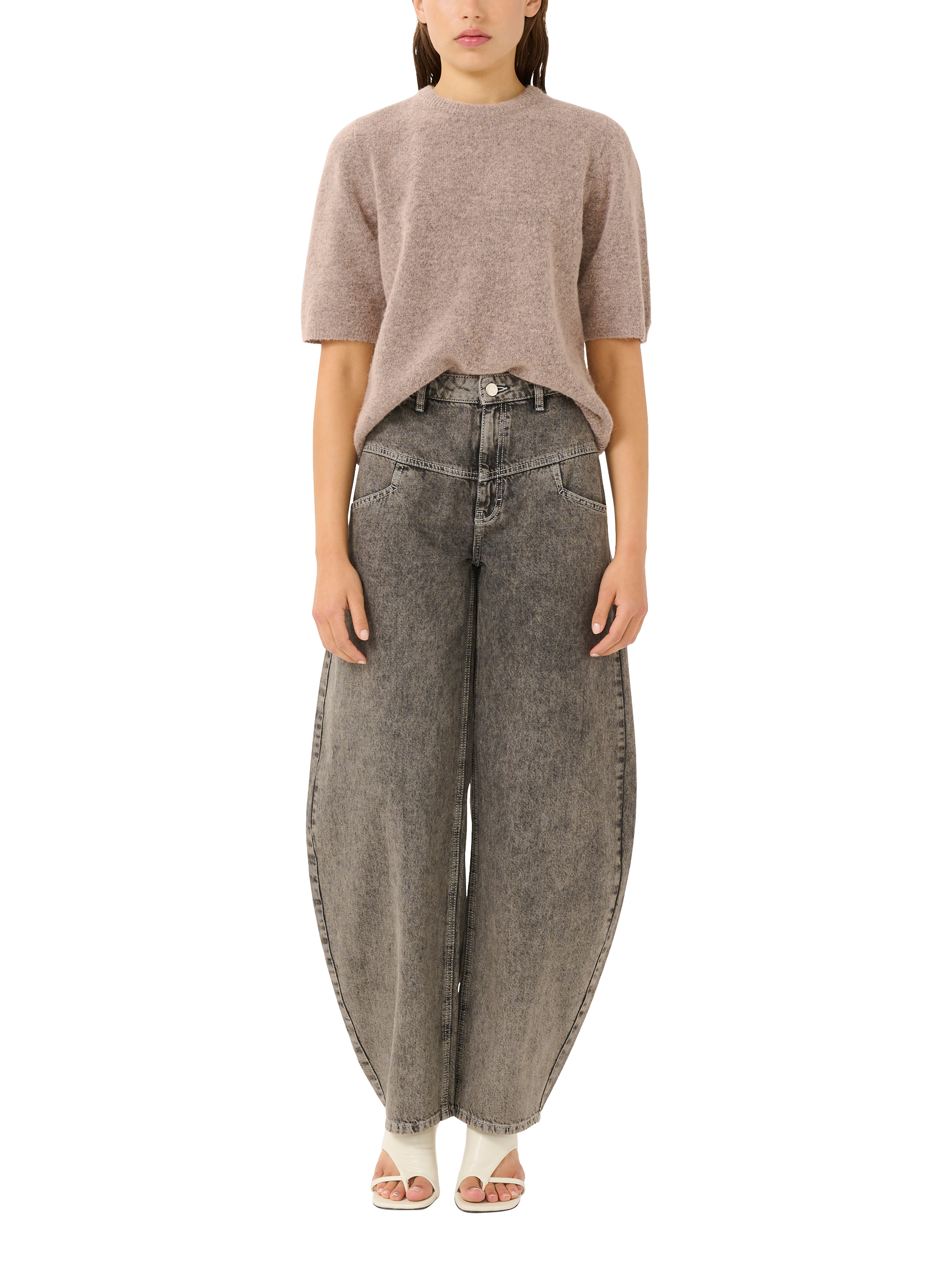 Product image 3 of 6, which shows Gestuz Alpha Alpaca Wool Blend Short Sleeve Jumper, Rose Dust Melange, XS