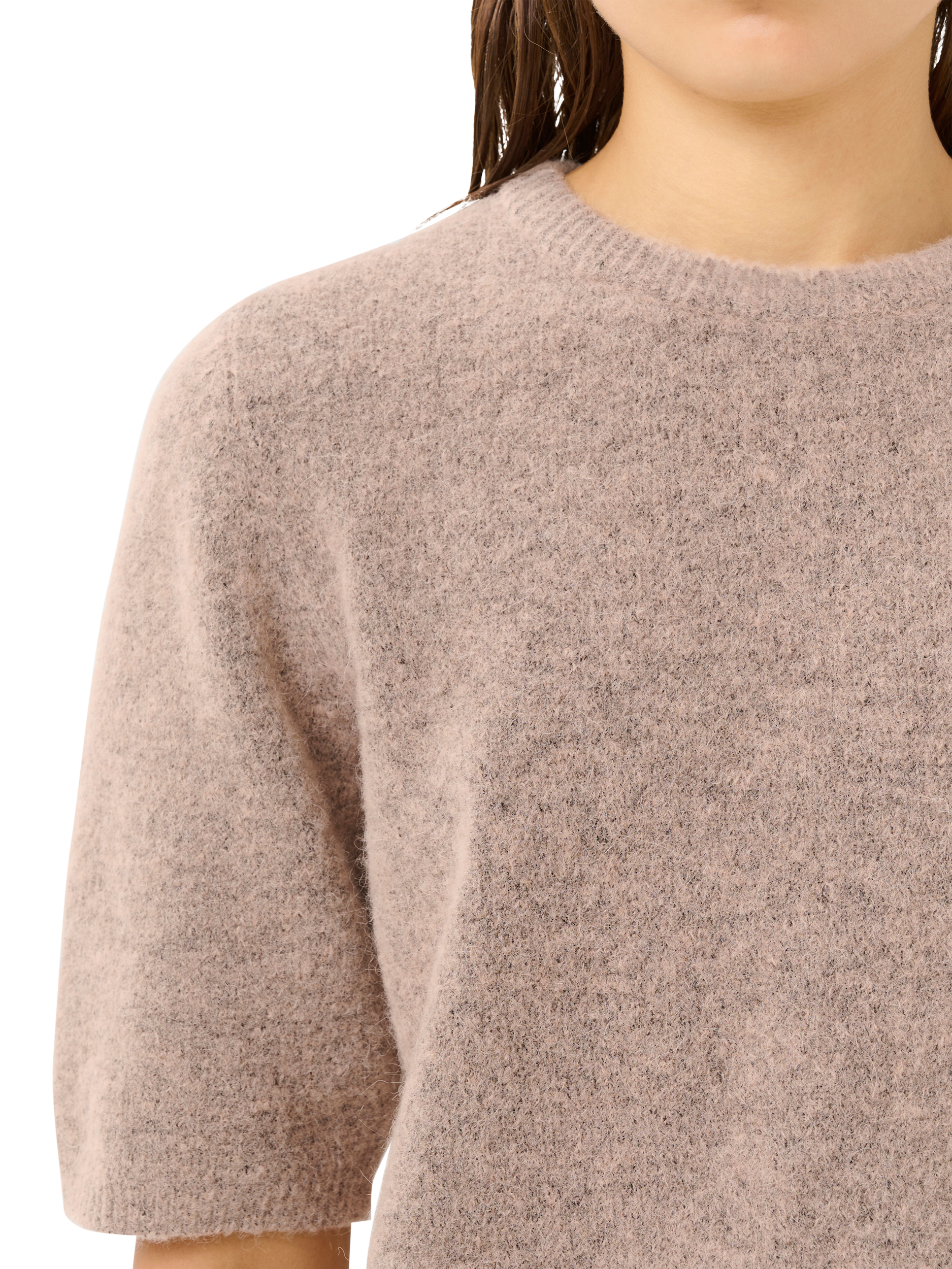 Product image 4 of 6, which shows Gestuz Alpha Alpaca Wool Blend Short Sleeve Jumper, Rose Dust Melange, XS
