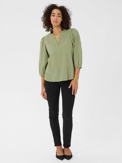 KAFFE Jollia Notch Neck Top, Oil Green - view 2, Oil Green