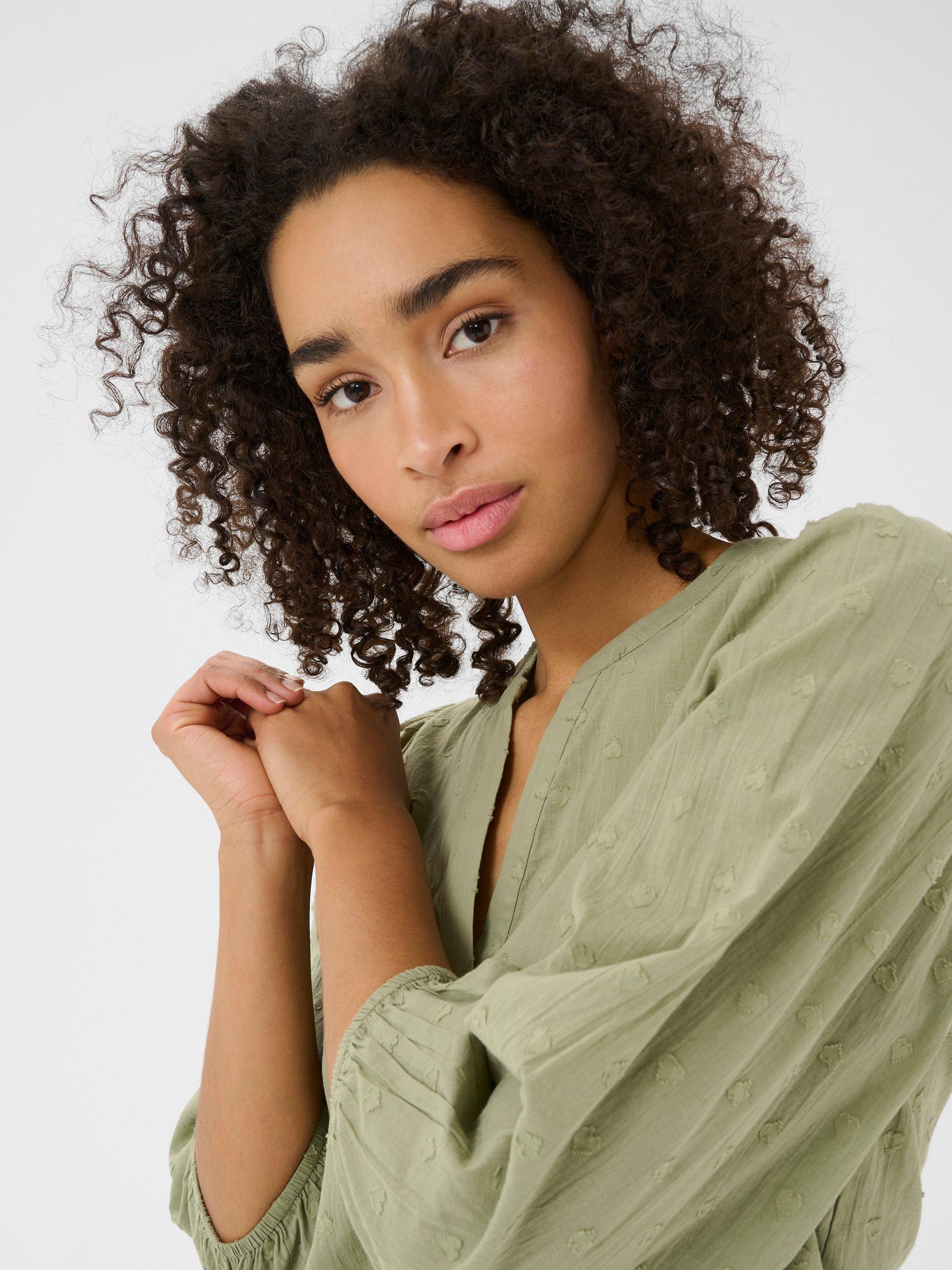 Product image 3 of 5, which shows KAFFE Jollia Notch Neck Top, Oil Green, 18