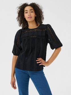 KAFFE Randy Cut Out Short Sleeve Top, Black Deep, Black Deep