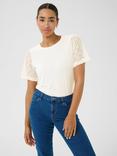 KAFFE Birgit Lace Sleeve T-Shirt, Chalk