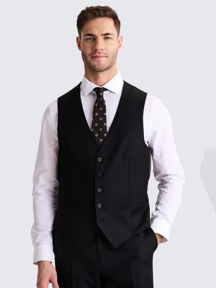 Moss Tailored Fit Italian Wool Twill Suit Waistcoat, Black