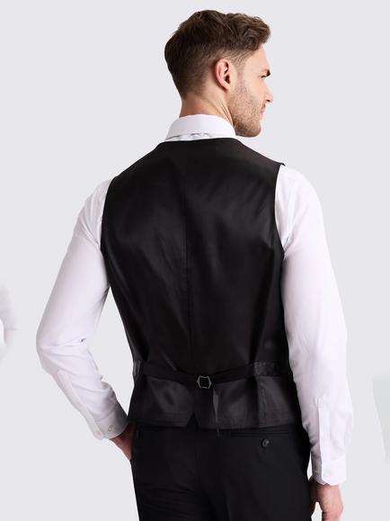 Moss Tailored Fit Italian Wool Twill Suit Waistcoat - view 2, Black