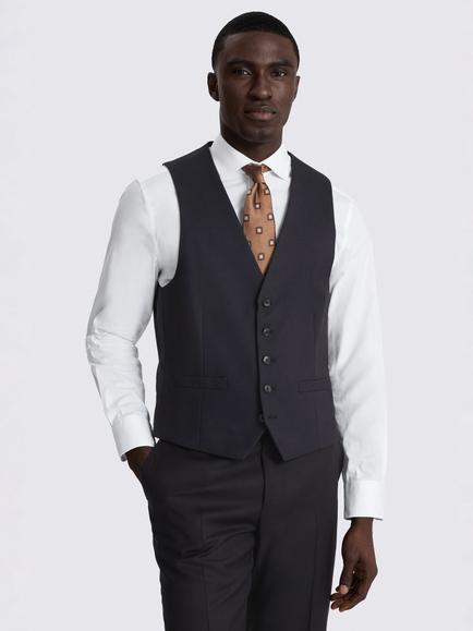 Moss Tailored Fit Italian Wool Twill Suit Waistcoat, Navy