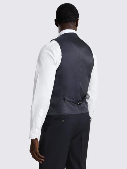 Moss Tailored Fit Italian Wool Twill Suit Waistcoat - view 2, Navy