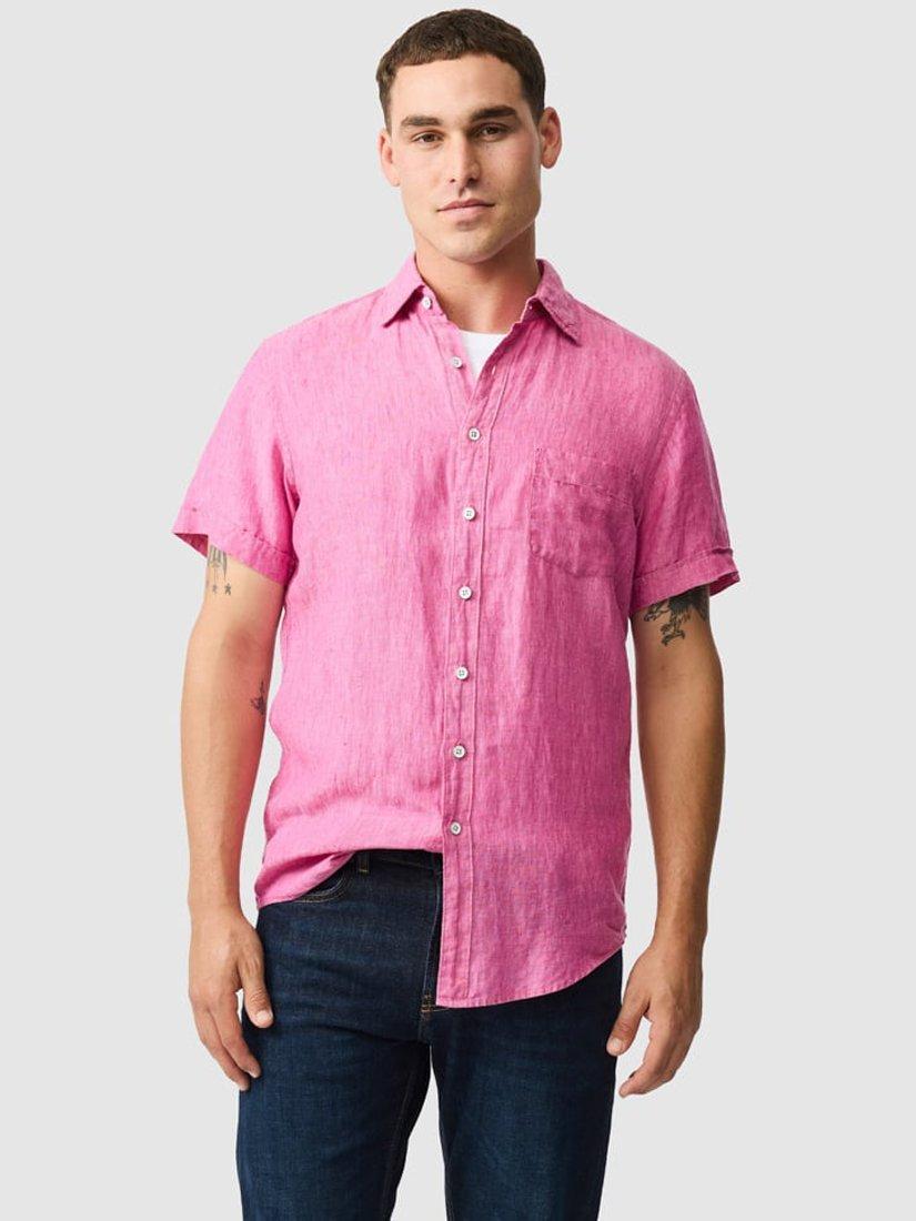 Product image 1 of 6, which shows Rodd & Gunn Palm Beach Linen Slim Fit Short Sleeve Shirt, Flamingo, S