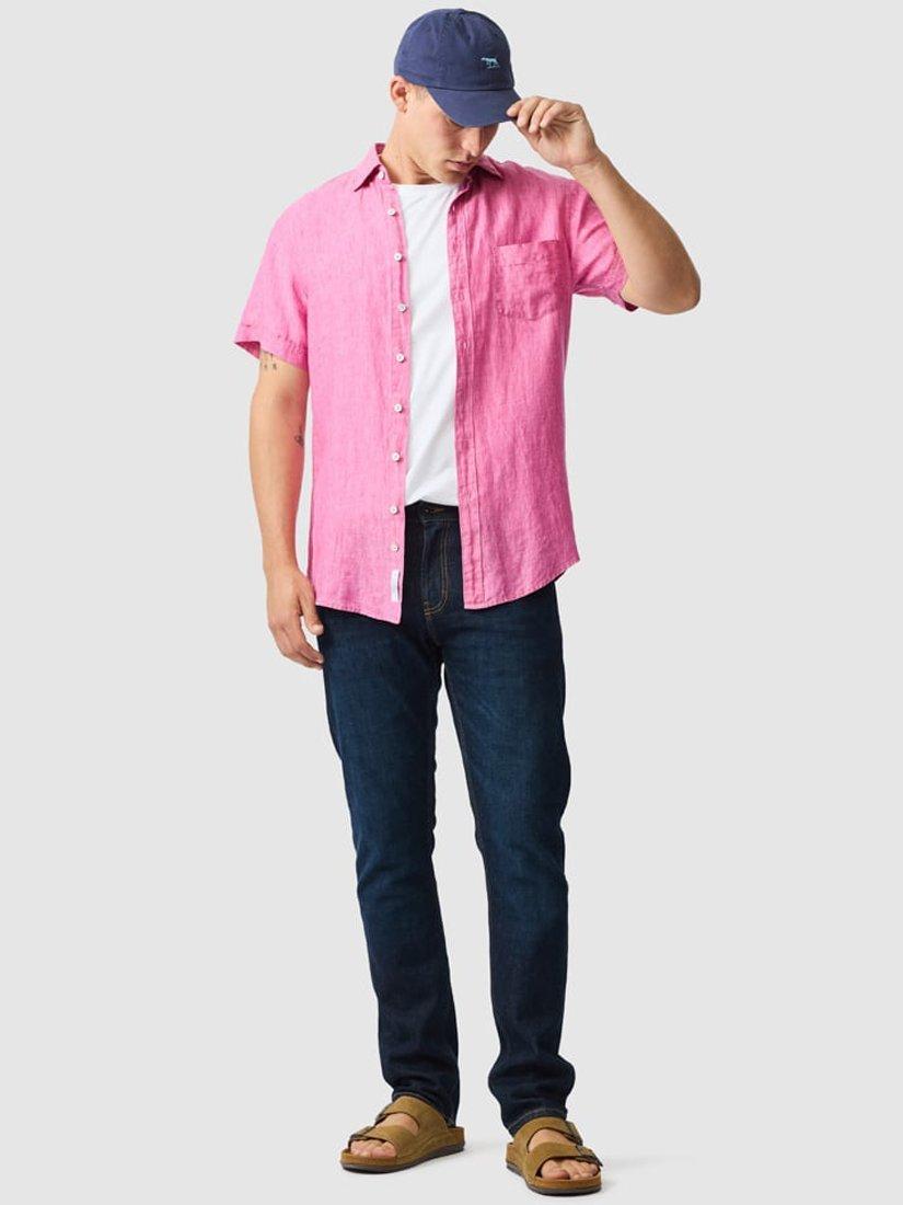 Product image 2 of 6, which shows Rodd & Gunn Palm Beach Linen Slim Fit Short Sleeve Shirt, Flamingo, S