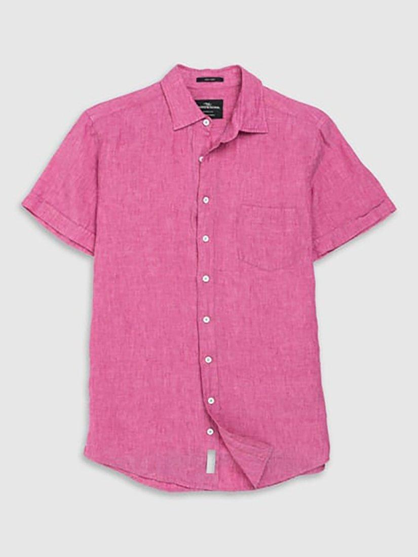Product image 5 of 6, which shows Rodd & Gunn Palm Beach Linen Slim Fit Short Sleeve Shirt, Flamingo, S