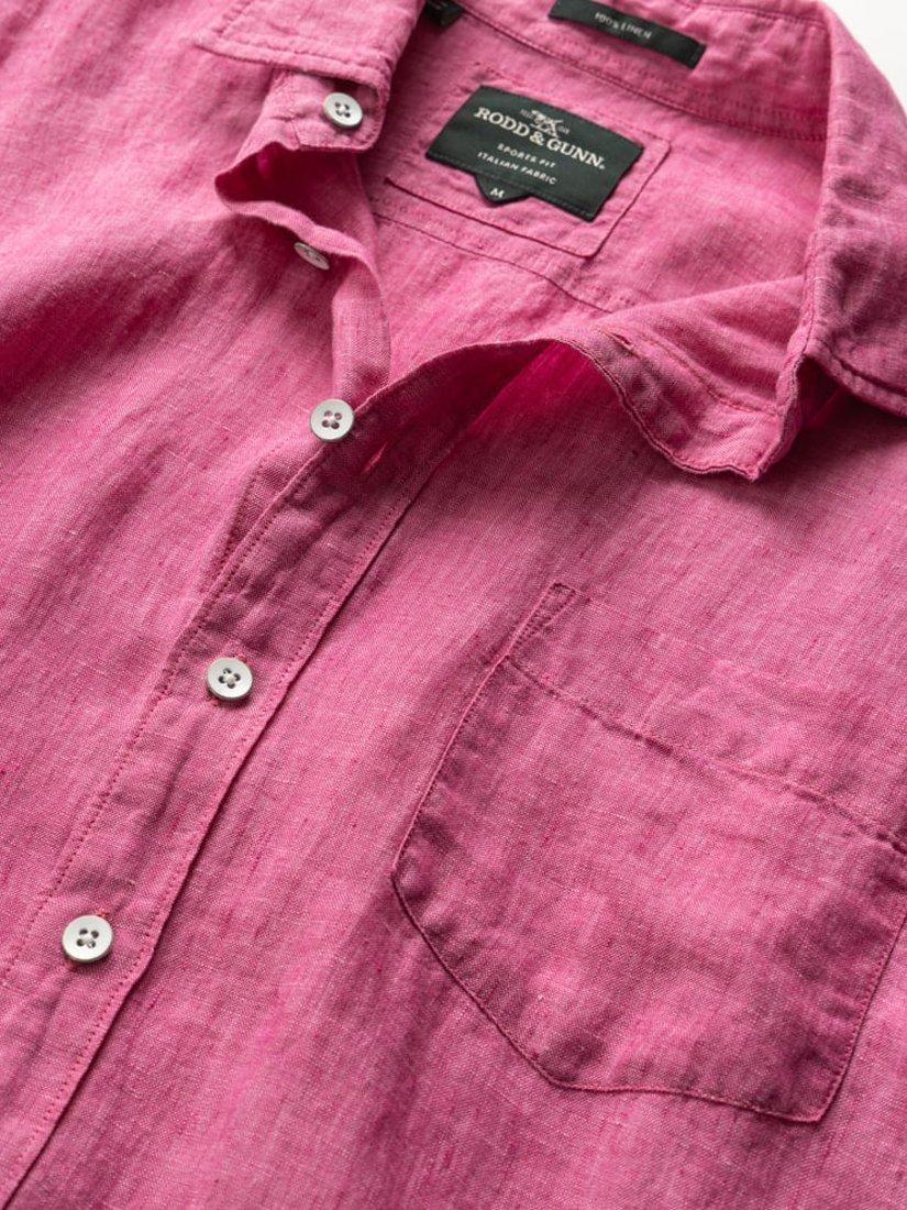Product image 6 of 6, which shows Rodd & Gunn Palm Beach Linen Slim Fit Short Sleeve Shirt, Flamingo, S