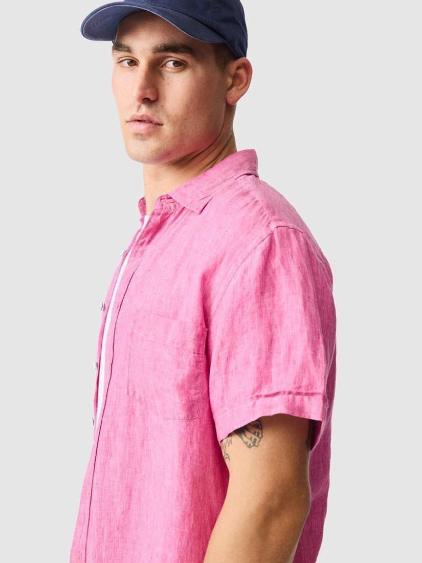Product image 4 of 6, which shows Rodd & Gunn Palm Beach Linen Slim Fit Short Sleeve Shirt, Flamingo, S