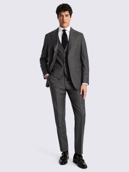 Moss Tailored Fit Italian Wool Twill Suit Jacket - view 2, Charcoal