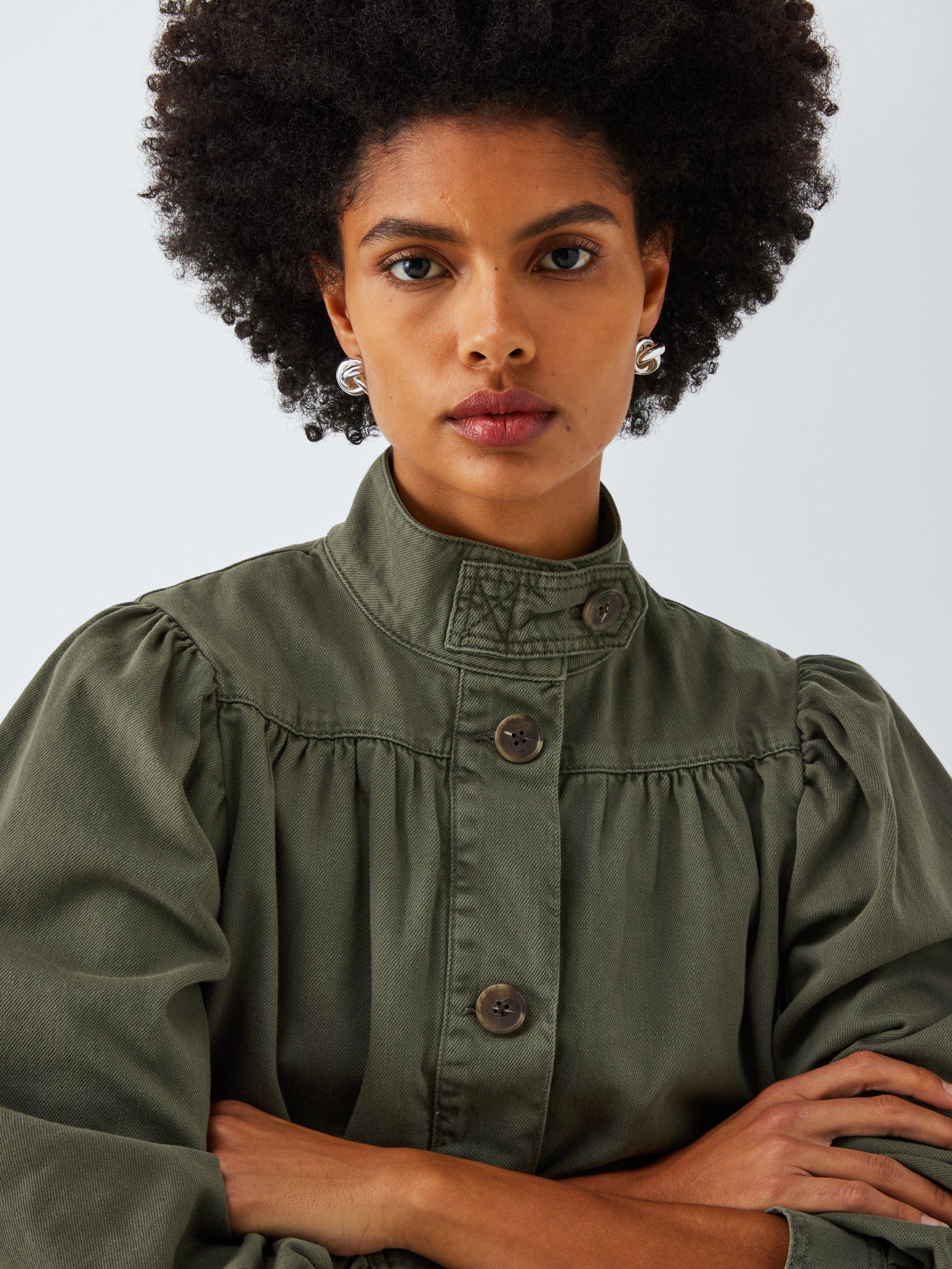 Product image 5 of 7, which shows AND/OR Puff Sleeve Utility Jacket, Khaki, 6