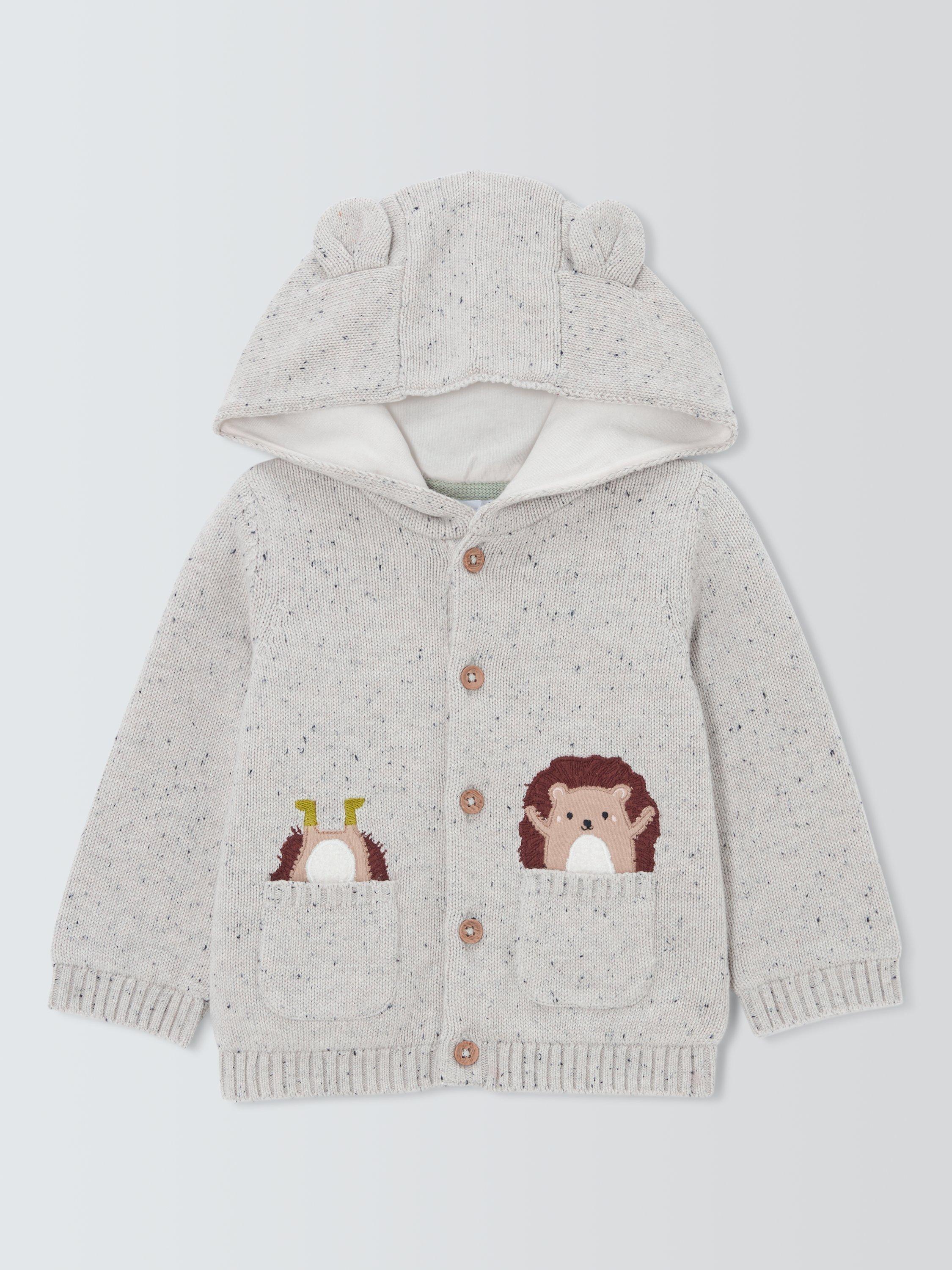 Product image 1 of 3, which shows John Lewis Baby Hedgehog Hooded Cardigan, Grey, Newborn