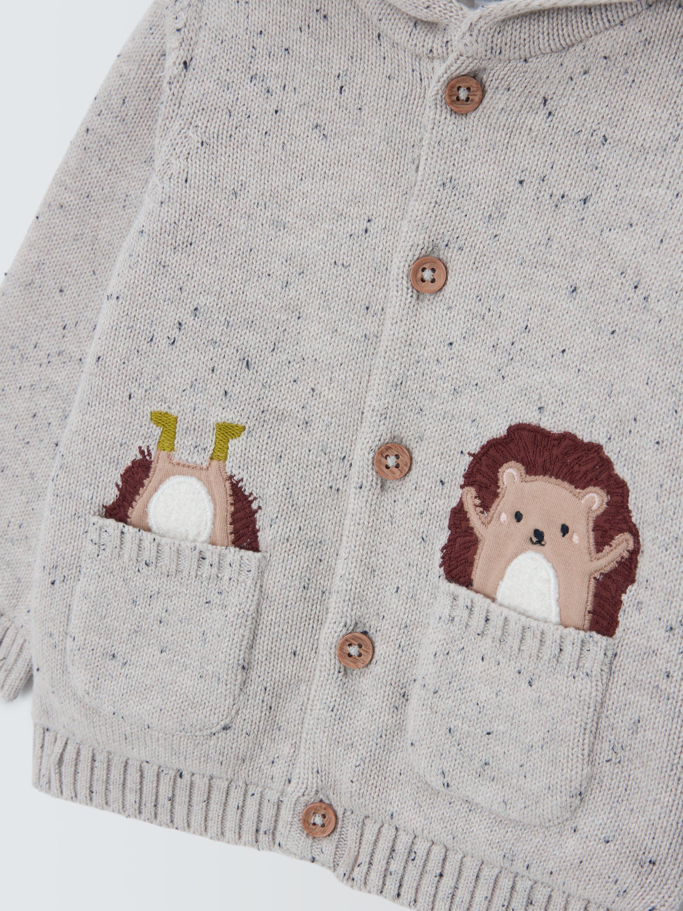Product image 3 of 3, which shows John Lewis Baby Hedgehog Hooded Cardigan, Grey, Newborn