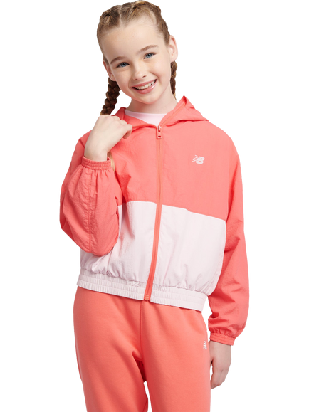 New Balance Kids' Water Resistant Colour Block Windbreaker Jacket, Drift Red, Drift Red
