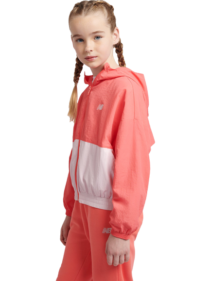 New Balance Kids' Water Resistant Colour Block Windbreaker Jacket, Drift Red - view 2, Drift Red