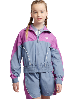 New Balance Kids' Water Resistant Colour Block Woven Track Jacket, Dusk Shower, Dusk Shower